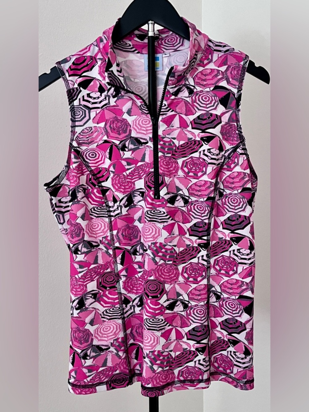 💕 Kevan Hall Sport Pink Umbrella Print Golf Top | Women’s Large